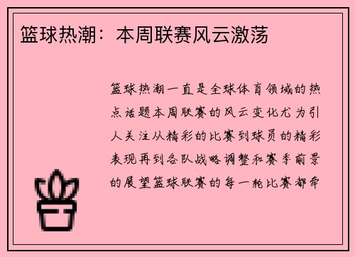 篮球热潮：本周联赛风云激荡