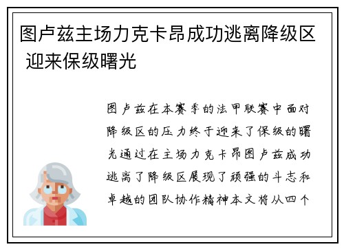图卢兹主场力克卡昂成功逃离降级区 迎来保级曙光